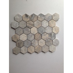 Silver 2 inch Hexagon Honed Travertine Mosaic